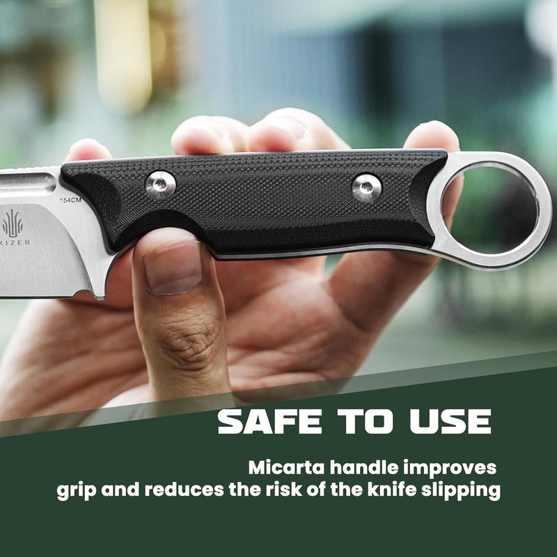 KIZER سكين كابوكس ثابتة الشفرة 3.36" فولاذ 154CM سكين صيد مقبض G10 مع غلاف للبقاء والتخييم 1048C1 - Image 3